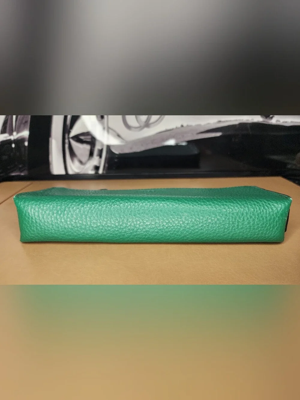 Authentic Coach Green Leather Zip Pencil/Makeup Case Bundle & Cosmetic Mirror